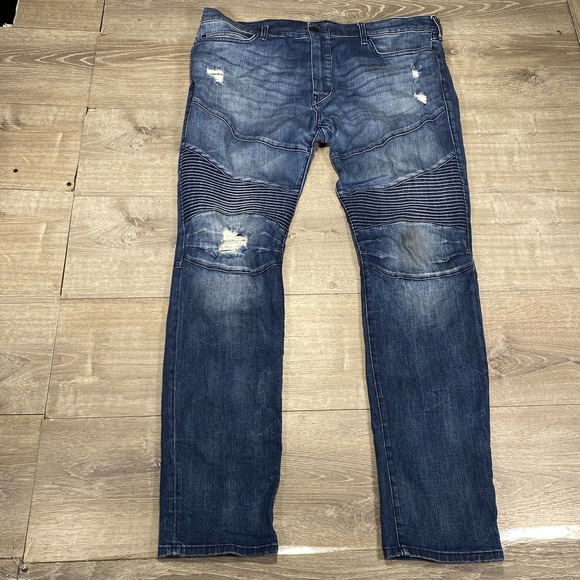 True Religion Jeans Mens 42 Rocco Relaxed Skinny Distressed‎ Biker Moto Denim - Picture 1 of 16